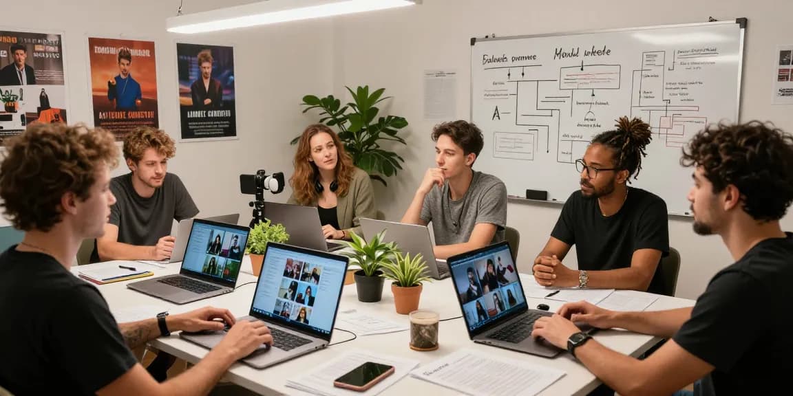 Creative team brainstorming about snapwins leaks in a vibrant studio environment