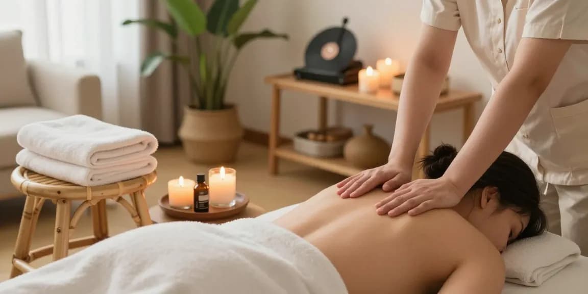 Relaxing 송파출장마사지 session in cozy home spa with soothing ambiance and aromatherapy elements.