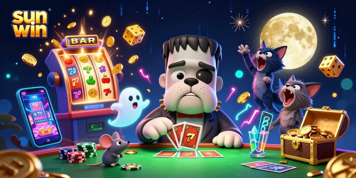 Experience the thrilling action at sun win with a vibrant 3D casino scene featuring unique characters and elements.