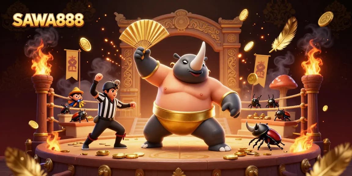 Experience the dynamic action at SAWA888 featuring a beetle champion and thrilling casino elements.