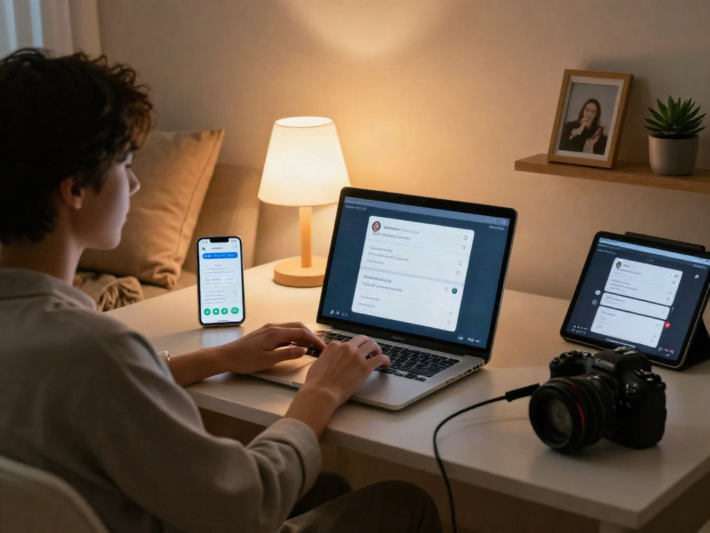Engaging with sex chat AI in a cozy home setting, showcasing modern technology and personal comfort.