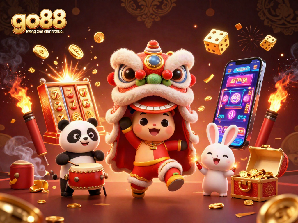 Engage with go88 trang chu chinh thuc in this vibrant 3D scene featuring exciting casino elements and characters.