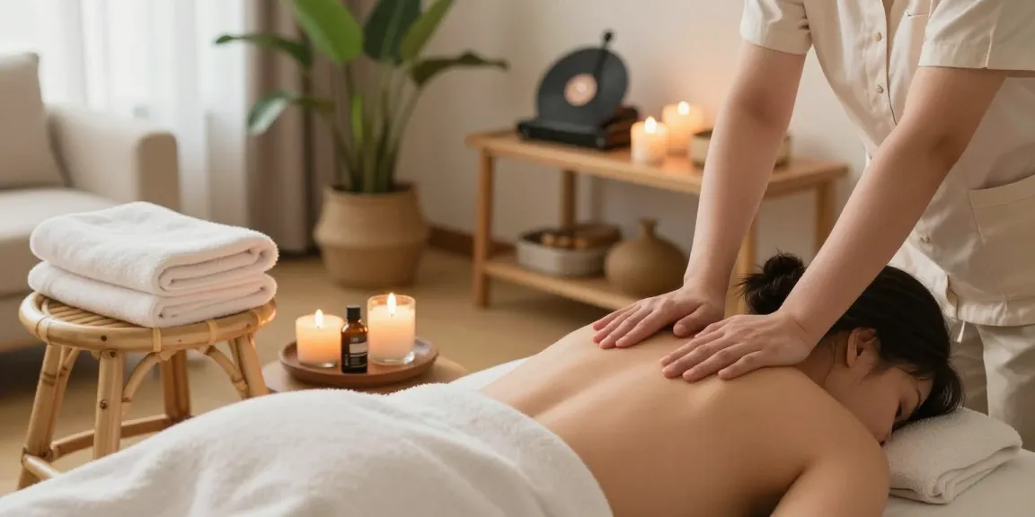 Relaxing 송파출장마사지 session in cozy home spa with soothing ambiance and aromatherapy elements.
