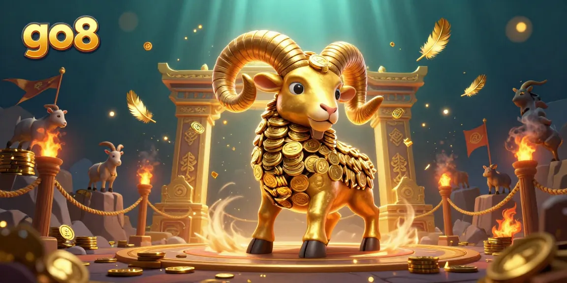 Engage with the go8 gaming adventure featuring a golden ram charging through a vibrant casino.