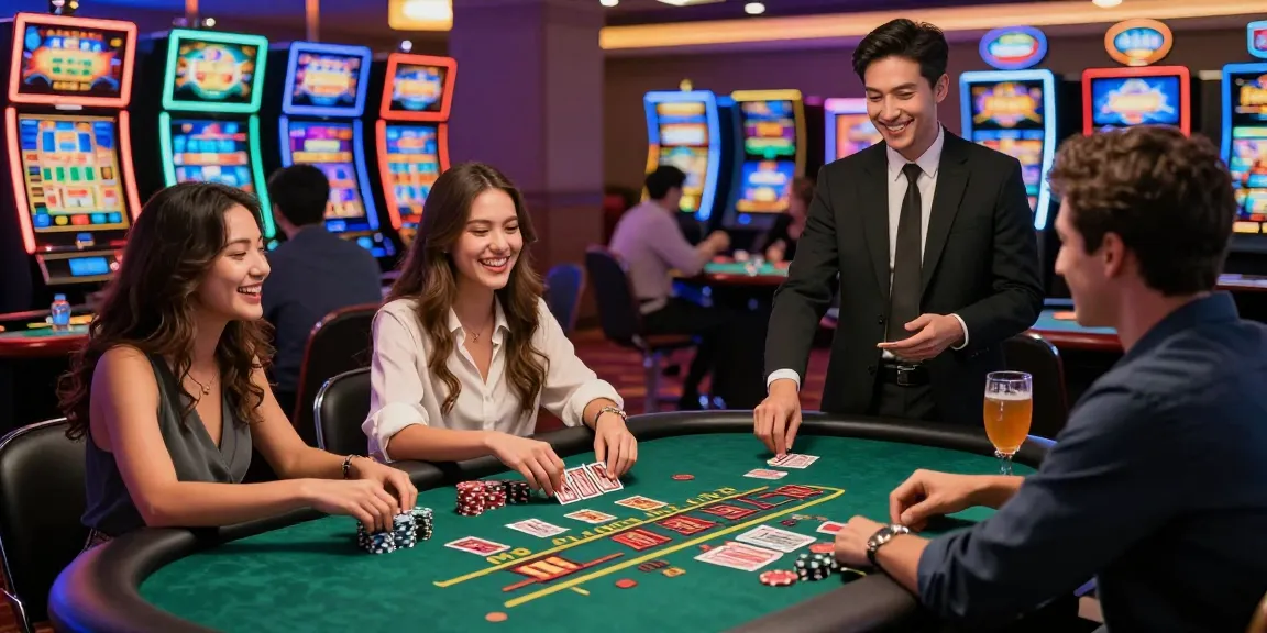 Exciting night at credit card casino sites with friends at a blackjack table.