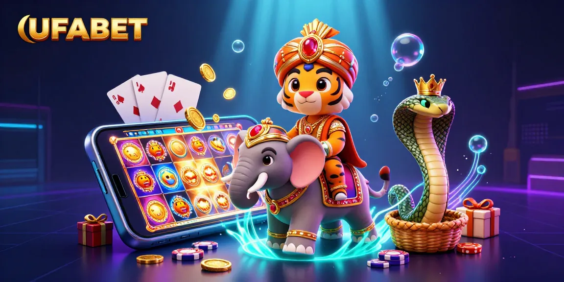 Experience gaming excitement at UFABET with a vibrant 3D casino illustration featuring diverse elements of online gambling.