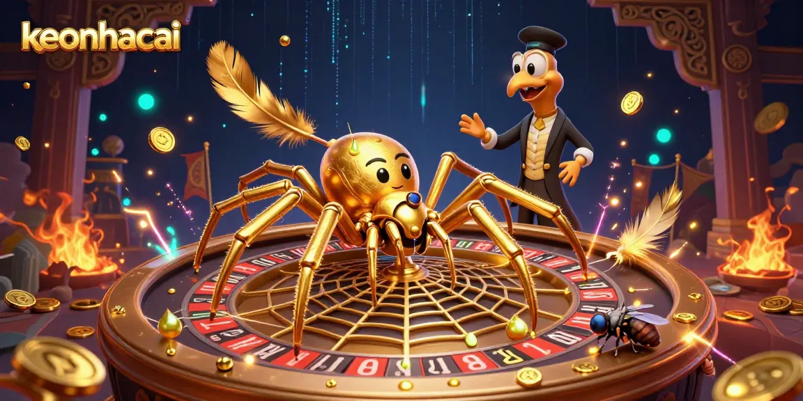 Bet at the edge with keonhacai's golden spider and centipede croupier in a gambling setting.