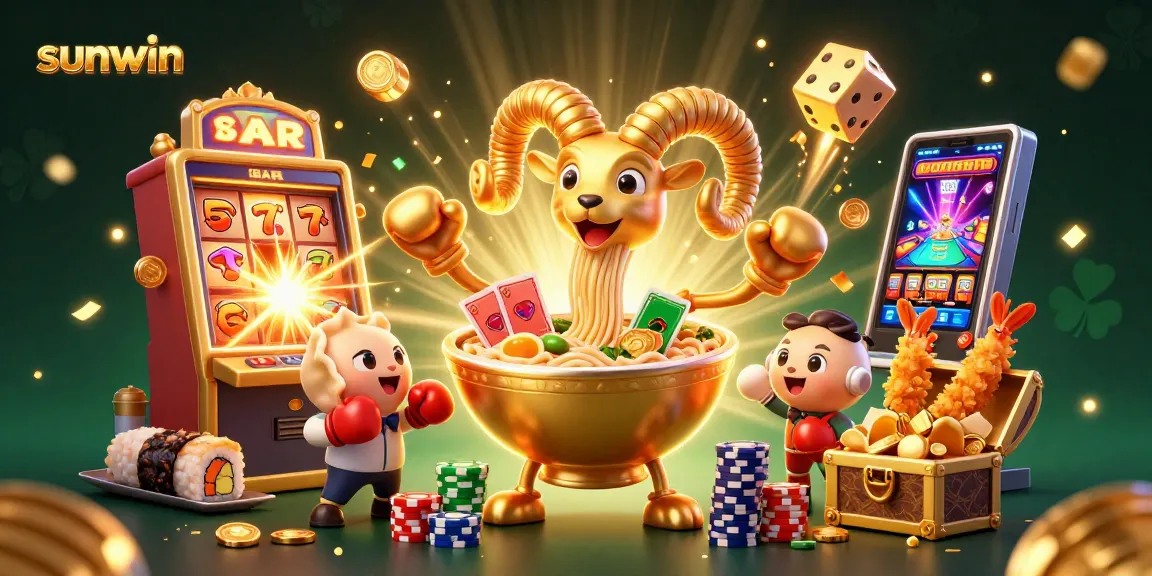 Experience thrilling gameplay at Sunwin with a vibrant 3D casino illustration showcasing colorful gaming elements.