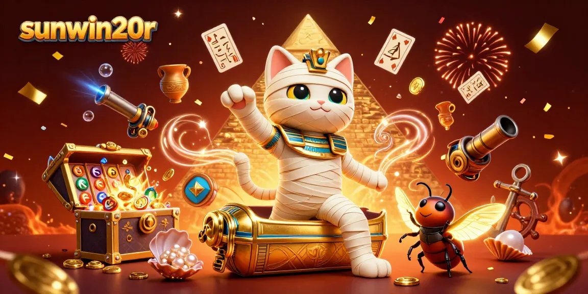 Experience the thrilling casino adventure of sunwin20r with Egyptian themed characters amidst treasures and games.