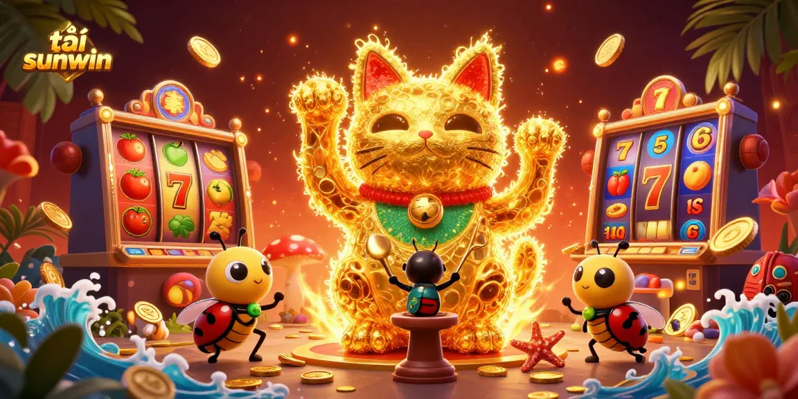 Play slots and win big with tải sunwin's dynamic casino atmosphere, featuring a lucky cat.