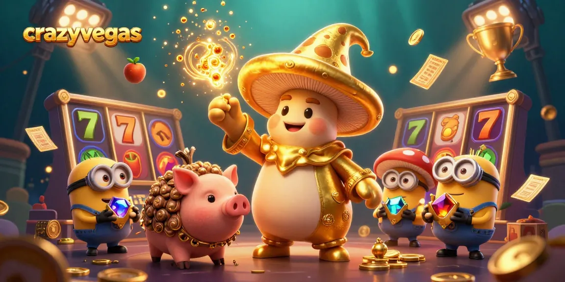 Experience casino magic with crazyvegas as a golden wizard conjures treasures amidst flying slots and rich decorations.