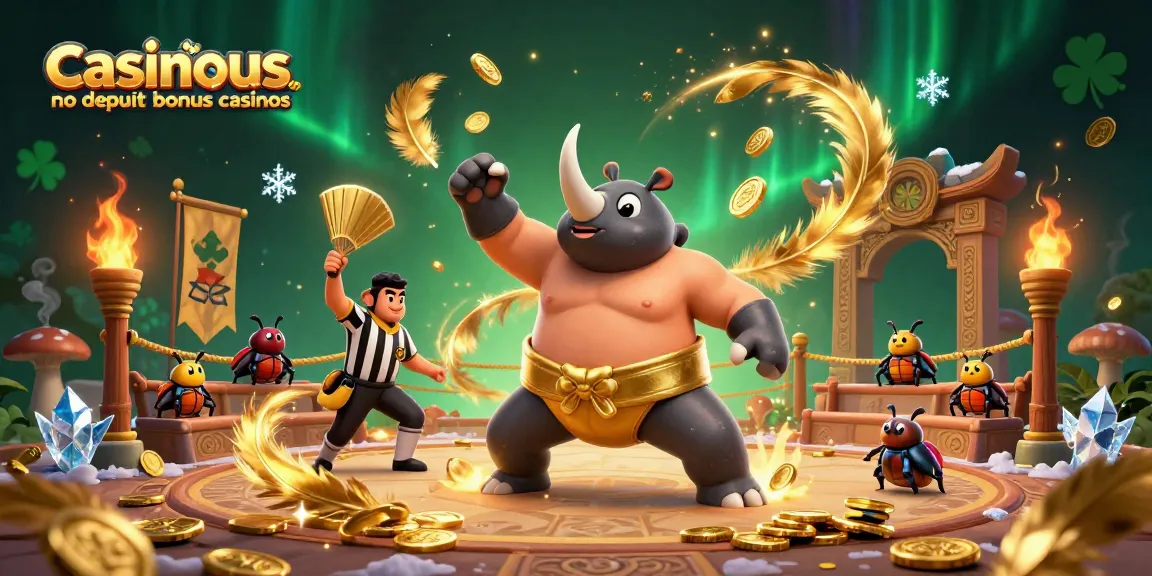 Play and win at casinous.com no deposit bonus casinos featuring a vibrant beetle sumo match.