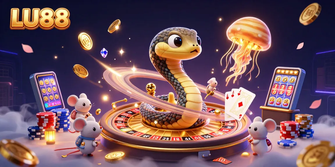LU88 showcases a vibrant cosmic casino scene with astronaut mice betting on Saturn's roulette rings.