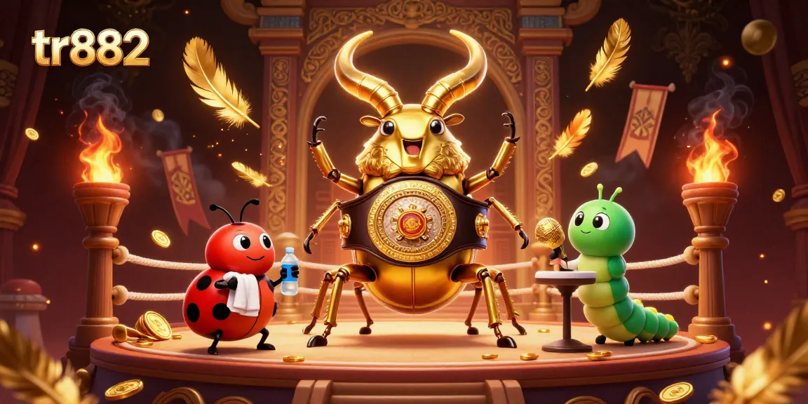 Experience the thrill of tr882 with a golden stag beetle champion in a dynamic casino showdown illustration.
