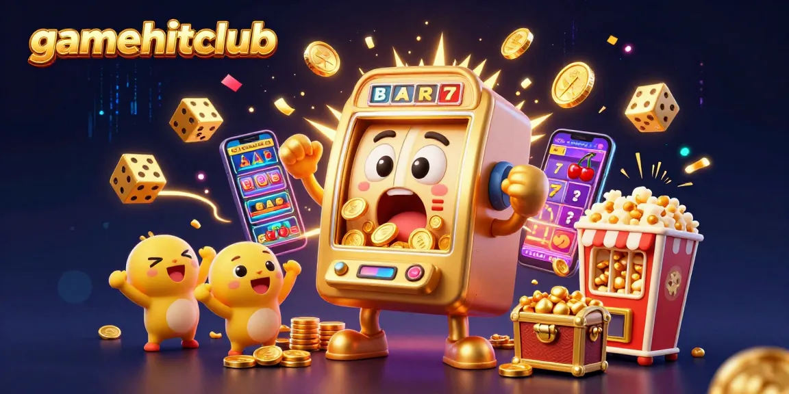 Experience thrilling gameplay at gamehitclub as a golden slot machine hits the jackpot amidst a celebration of coins and fun!